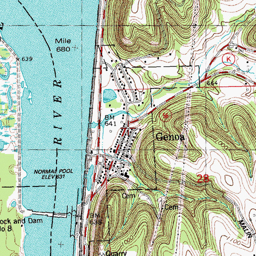 Topographic Map of Genoa, WI