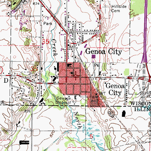 Topographic Map of Genoa City, WI