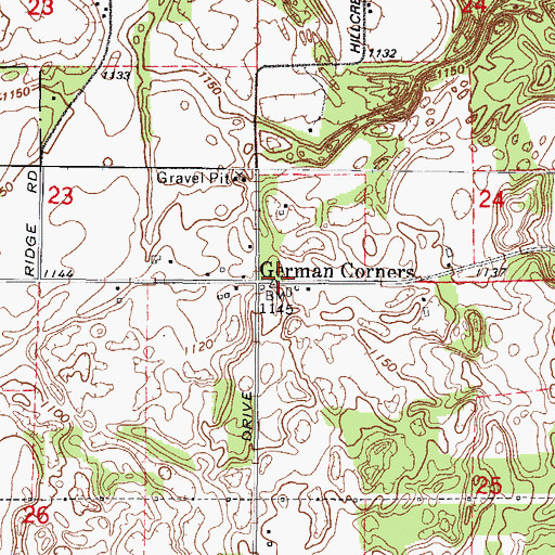 Topographic Map of German Corners, WI
