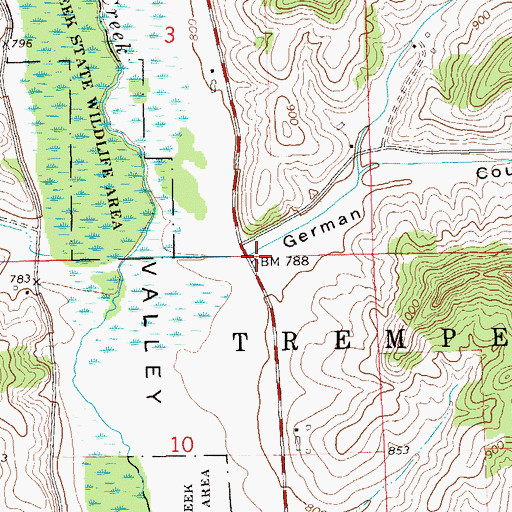 Topographic Map of German Coulee, WI