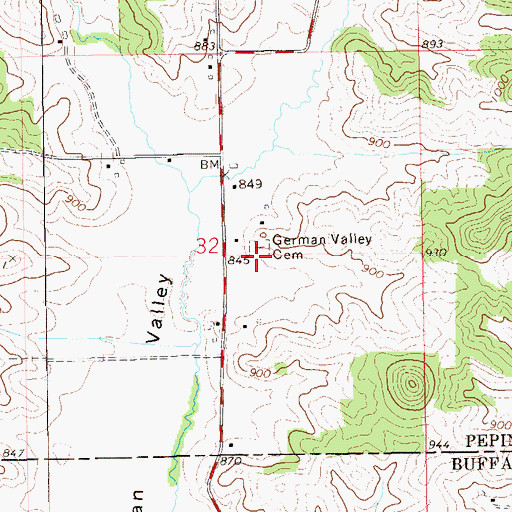 Topographic Map of German Valley Cemetery, WI