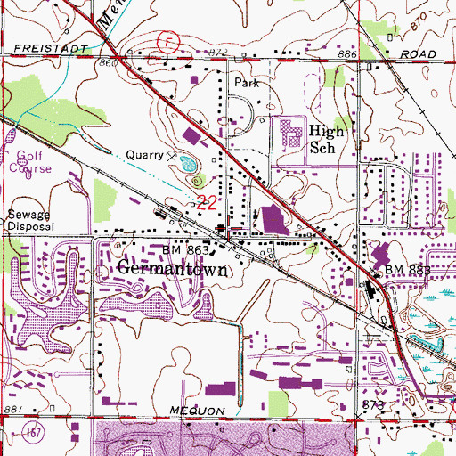 Topographic Map of Germantown, WI