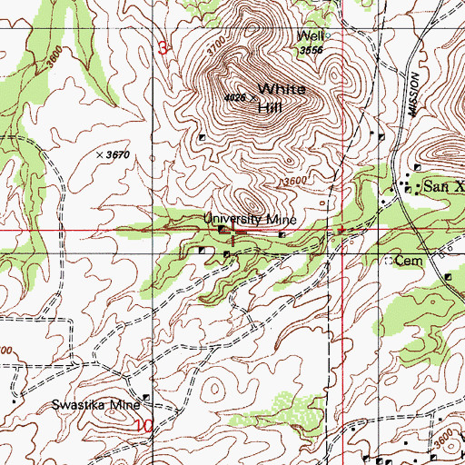 Topographic Map of University Mine, AZ