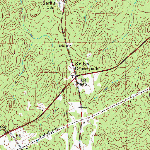 Topographic Map of Kellys Crossroads, AL