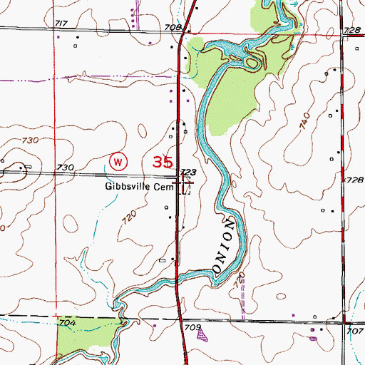 Topographic Map of Gibbsville Cemetery, WI