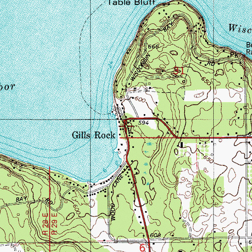 Topographic Map of Gills Rock, WI