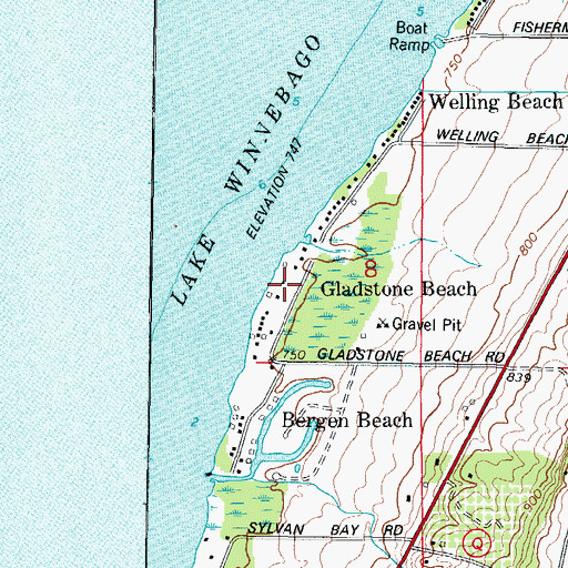 Topographic Map of Gladstone Beach, WI