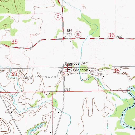 Topographic Map of Glencoe Cemetery, WI