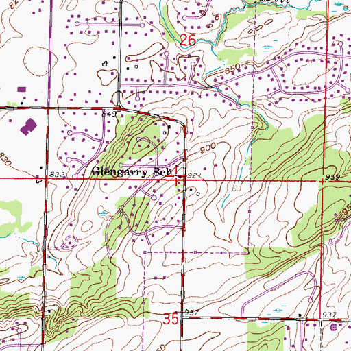 Topographic Map of Glengarry School, WI