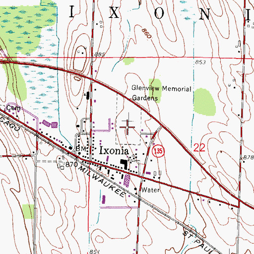 Topographic Map of Glenview Memorial Gardens, WI