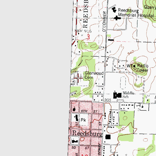 Topographic Map of Glenwood Cemetery, WI