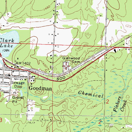 Topographic Map of Glenwood Cemetery, WI