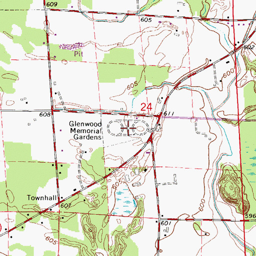 Topographic Map of Glenwood Memorial Gardens, WI