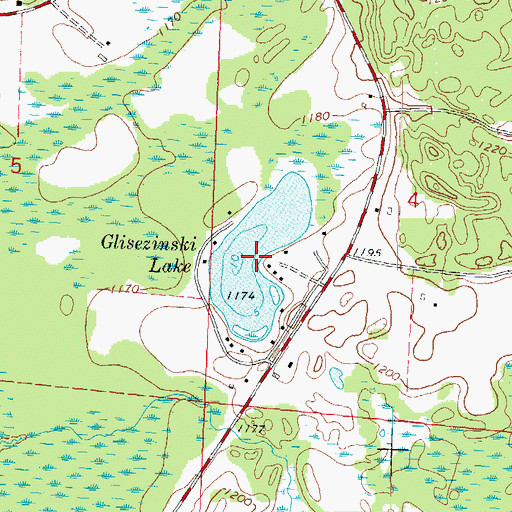 Topographic Map of Glisezinski Lake, WI