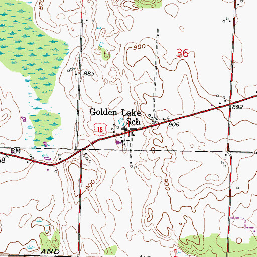 Topographic Map of Golden Lake School (historical), WI