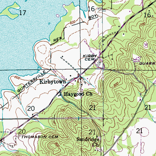 Topographic Map of Kirbytown, AL