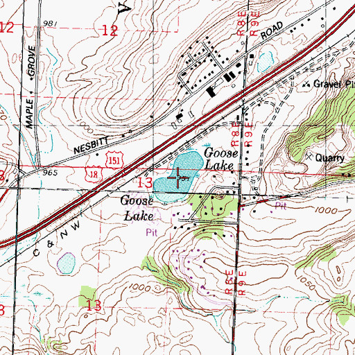 Topographic Map of Goose Lake, WI