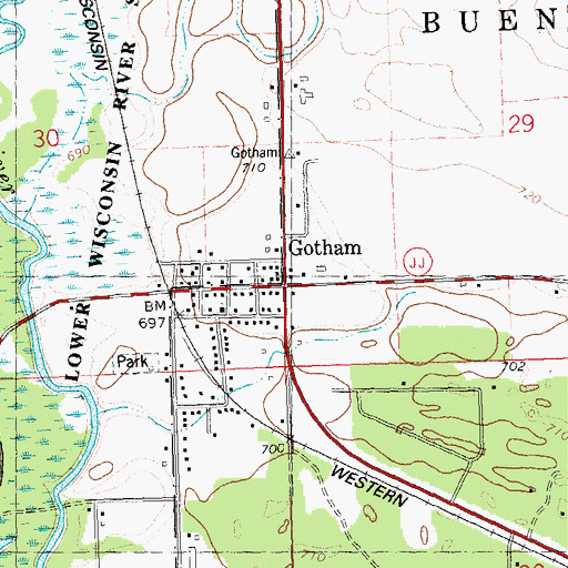 Topographic Map of Gotham, WI