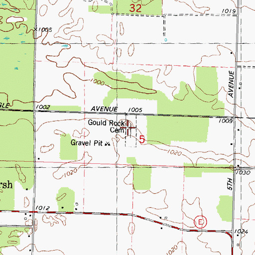 Topographic Map of Gould Rock Cemetery, WI