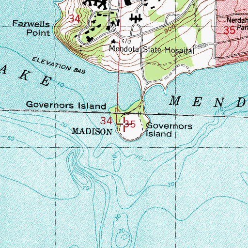 Topographic Map of Governors Island, WI