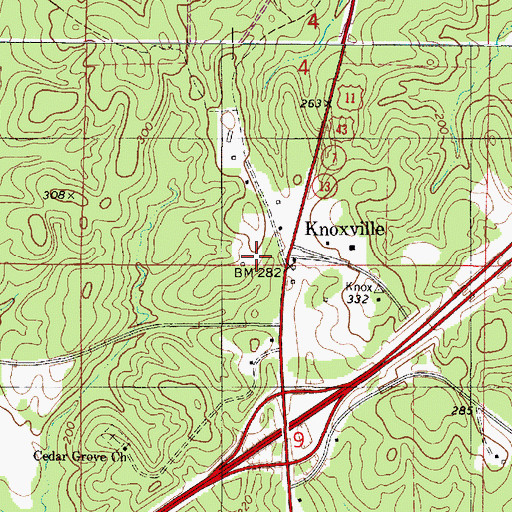 Topographic Map of Knoxville, AL