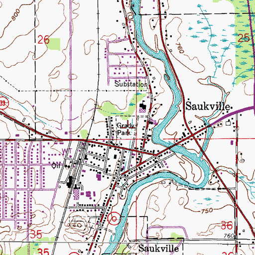 Topographic Map of Grady Park, WI