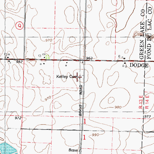 Topographic Map of Kelley Cemetery, WI