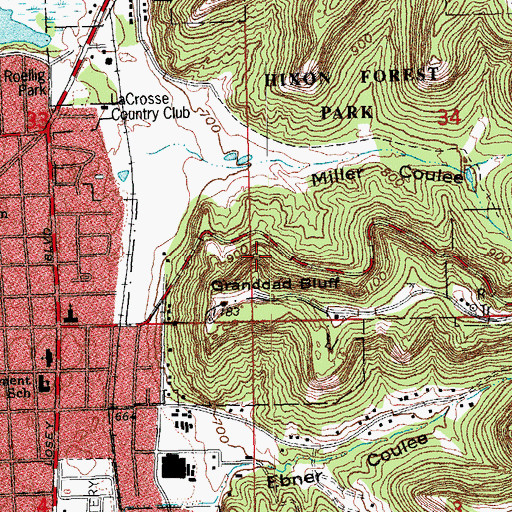 Topographic Map of Granddad Bluff, WI