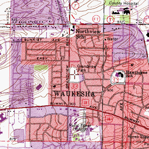 Topographic Map of Grandview Park, WI