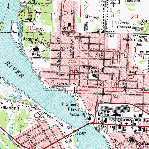 Topographic Map of Grant School, WI