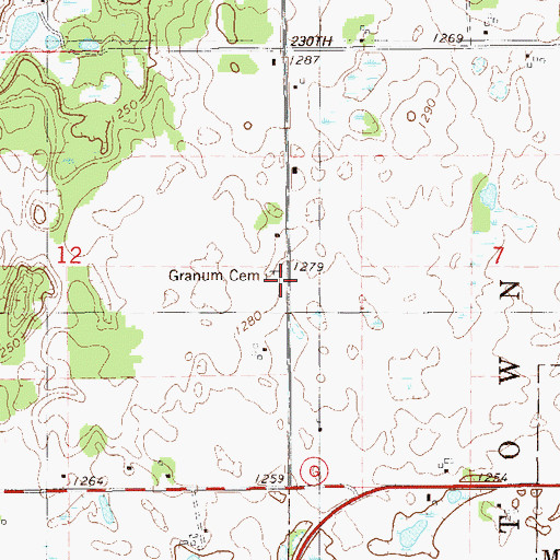 Topographic Map of Granum Cemetery, WI