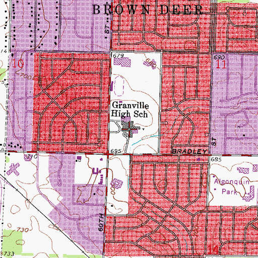 Topographic Map of Brown Deer High School, WI