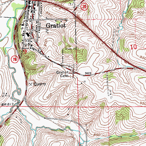Topographic Map of Gratiot Cemetery, WI