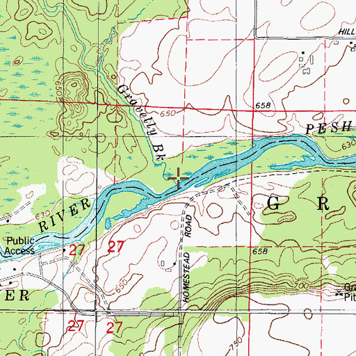 Topographic Map of Gravelly Brook, WI