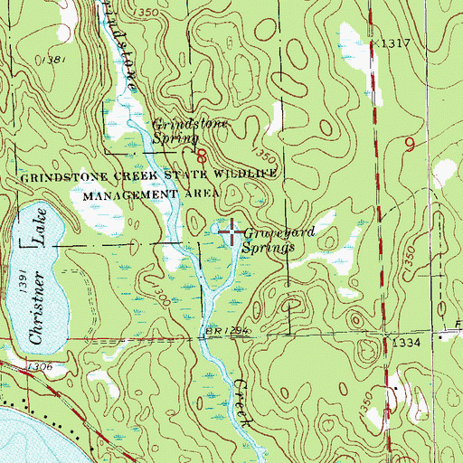 Topographic Map of Graveyard Springs, WI