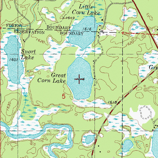 Topographic Map of Great Corn Lake, WI