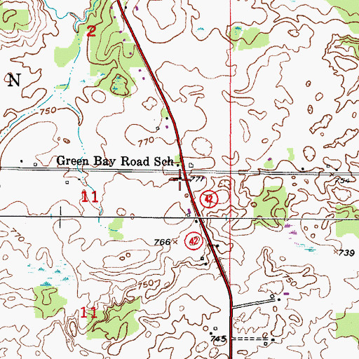 Topographic Map of Green Bay Road School, WI