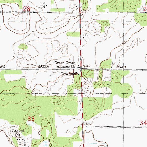 Topographic Map of Green Grove School, WI