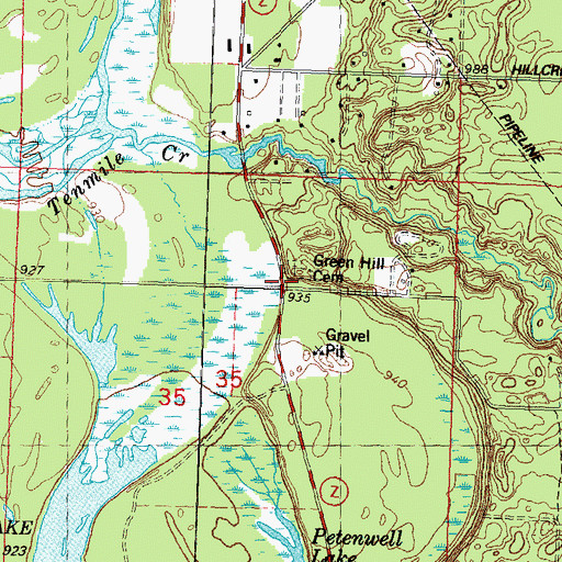 Topographic Map of Green Hill Cemetery, WI