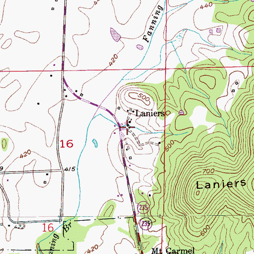 Topographic Map of Laniers, AL