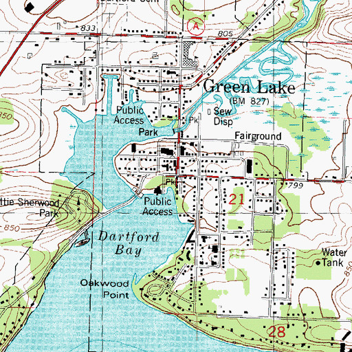 Topographic Map of Green Lake, WI