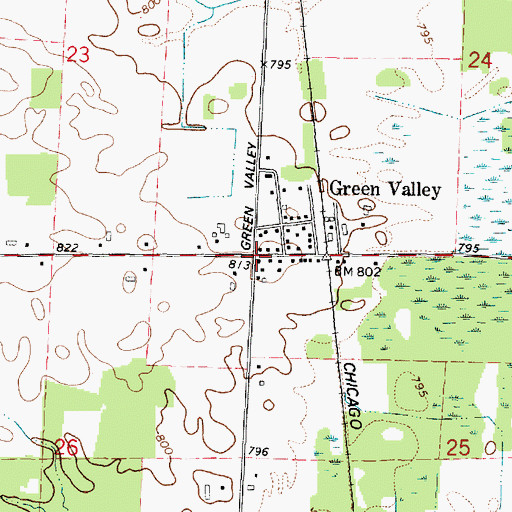 Topographic Map of Green Valley, WI