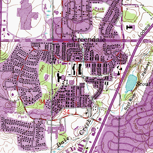 Topographic Map of Greendale, WI