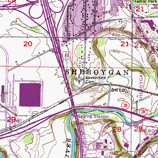 Topographic Map of Greendale Cemetery, WI