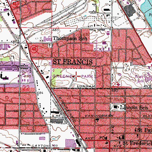 Topographic Map of Greene Park, WI