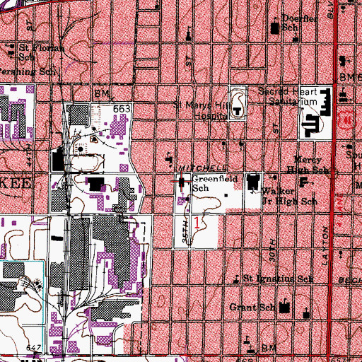 Topographic Map of Greenfield Bilingual School, WI