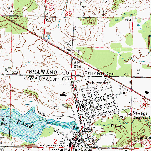 Topographic Map of Greenleaf Cemetery, WI