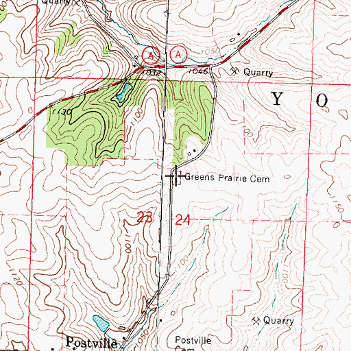 Topographic Map of Greens Prairie Cemetery, WI