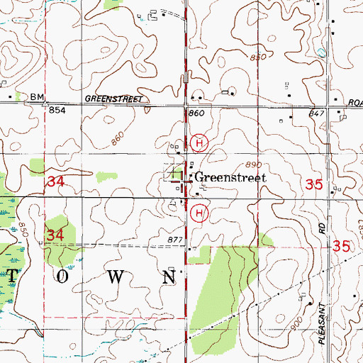 Topographic Map of Greenstreet, WI