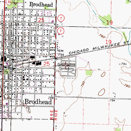 Topographic Map of Greenwood Cemetery, WI